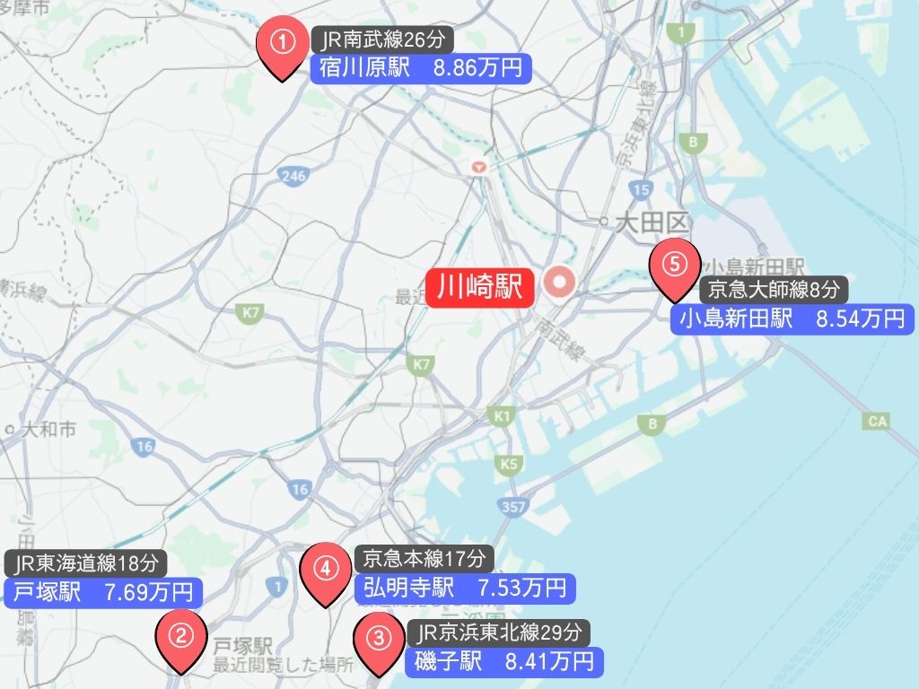 川崎駅まで30分圏内!電車一本(乗り換えなし)で行ける穴場駅は?一人暮らし・二人暮らし・ファミリー向けの賃貸相場の画像02