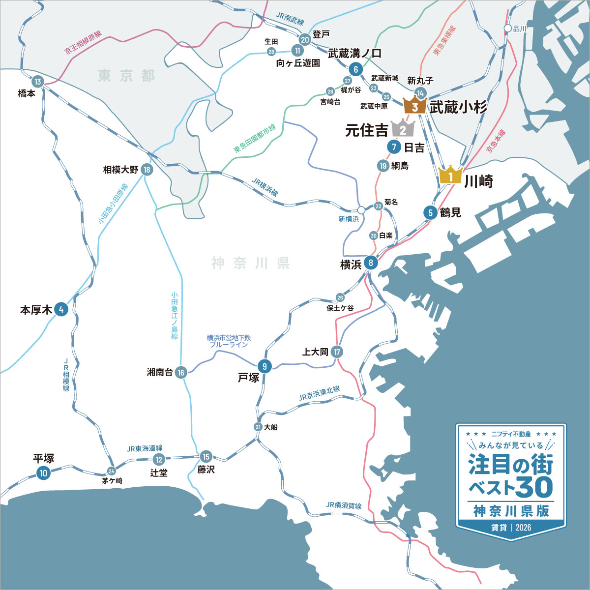 ＼みんなが見ている／注目の街ベスト30｜賃貸・神奈川県版2026